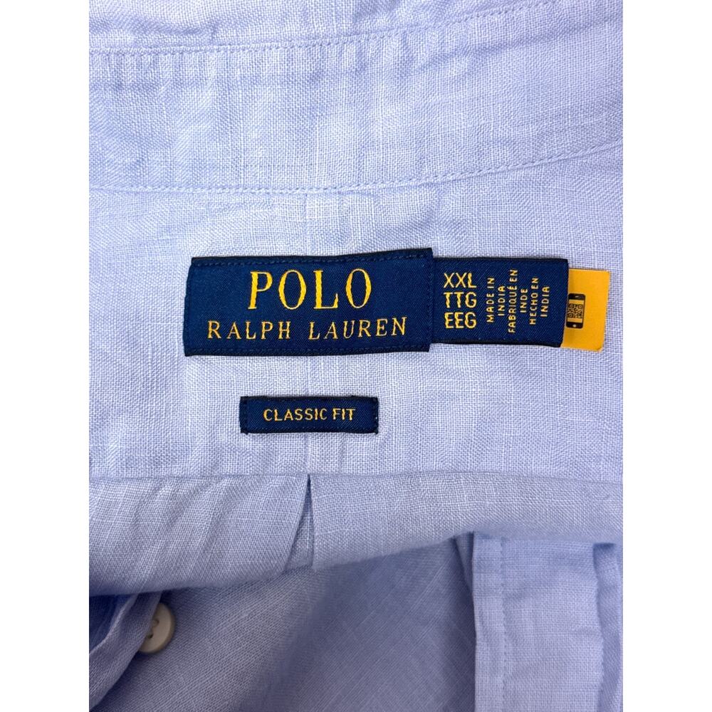 Polo Ralph Lauren Classic Fit 100% Linen Shirt XXL Mens Light Blue Long Sleeve - Picture 7 of 8